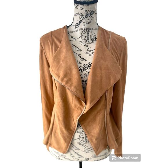 Gibiu zip up lapel neck jacket tan camel vegan suede  L - Picture 1 of 9